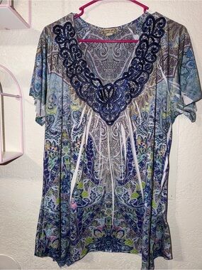 Women's Blue Paisley Blouse